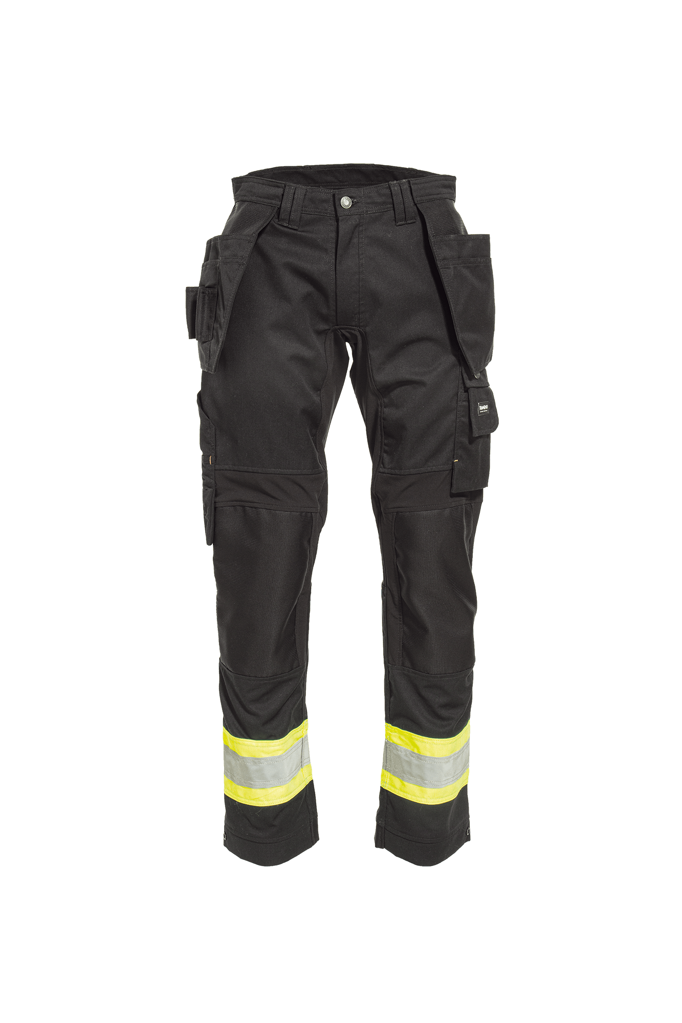 Comfort Stretch dame håndværkerbuks m/hi-vis - tranemoshop.dk #farve_sort gul