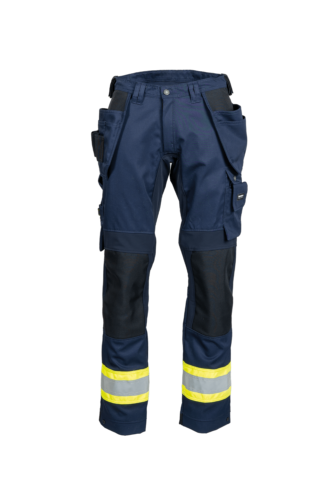 Comfort Stretch håndværkerbuks m/hi-vis - tranemoshop.dk #farve_gul marineblå