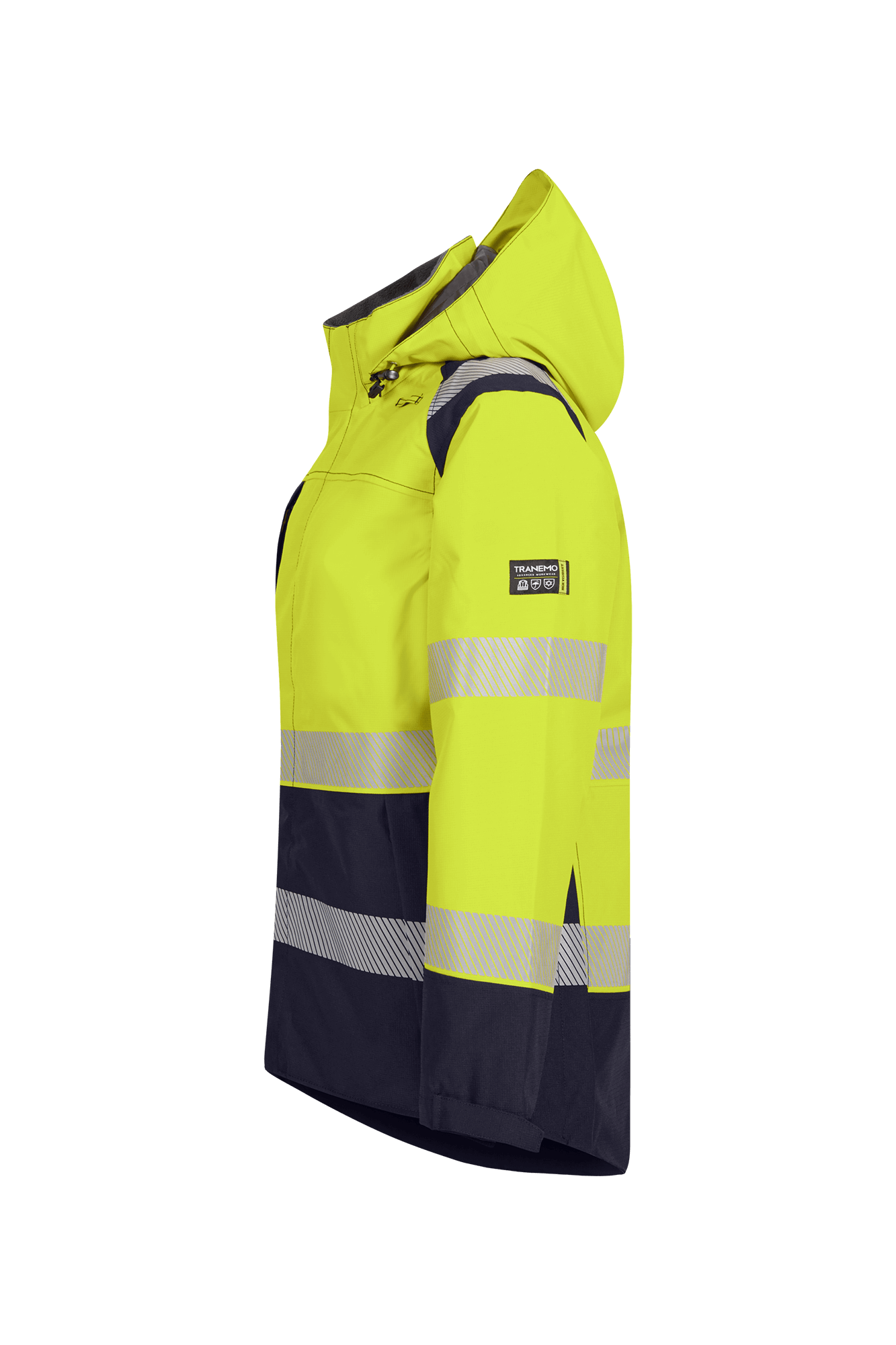 Vision HV Hi-vis dame vinterjakke m/hætte venstre - tranemoshop.dk #farve_gul marineblå